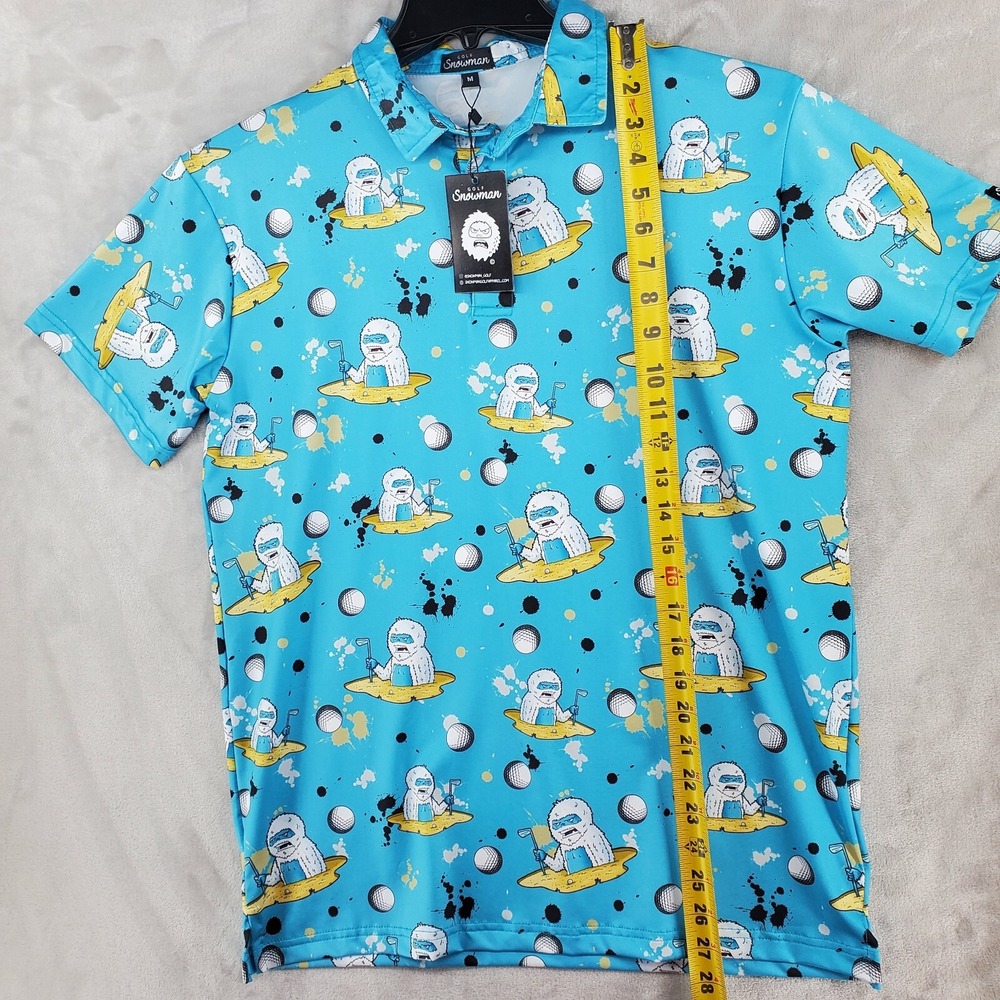Golf Snowman Polo Shirt Mens Medium Blue Yeti Golf Ball Graphic New With Tags - Picture 5 of 6